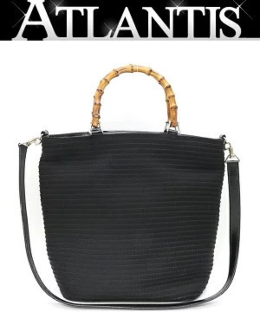 Gucci Bamboo Tote Bag Shoulder Black Canvas x Leather
